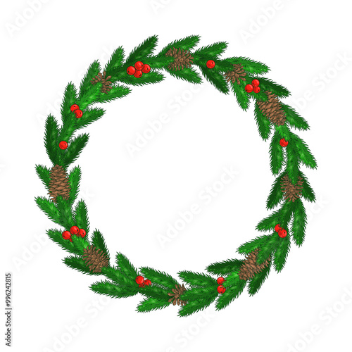 Christmas fir wreath colorful emblem