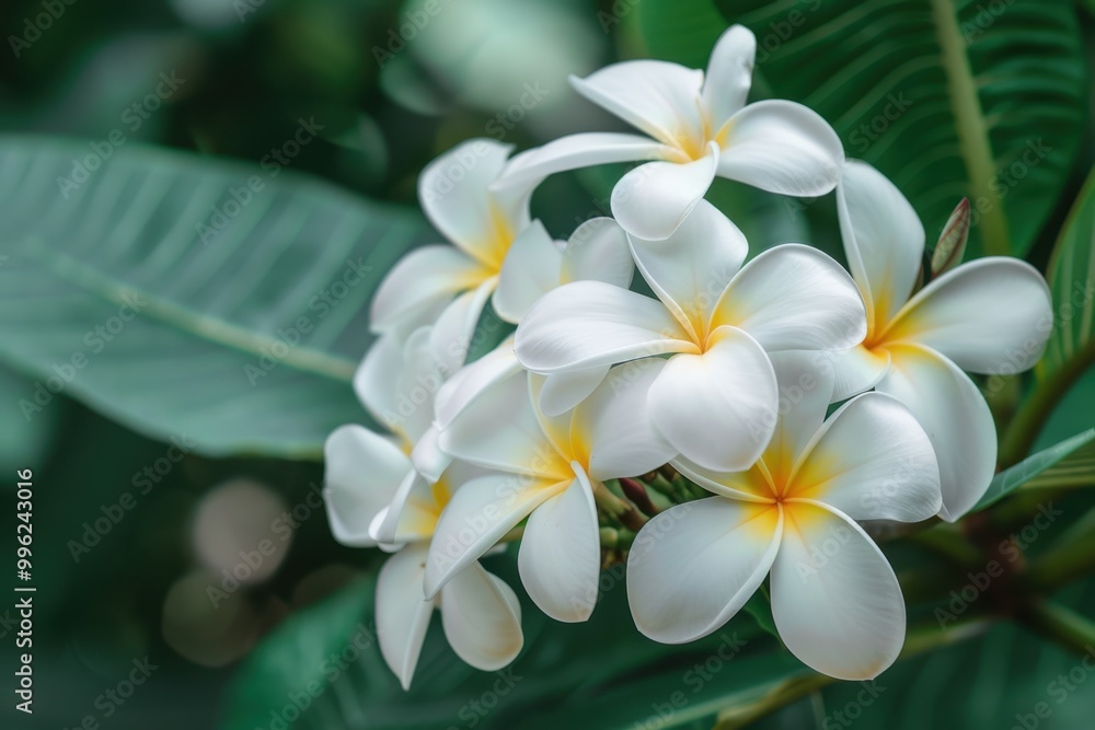 Plumeria alba is a fragrant shrub with white flowers and narrow leaves Plumeria alba is a fragrant shrub with white flowers and narrow leaves