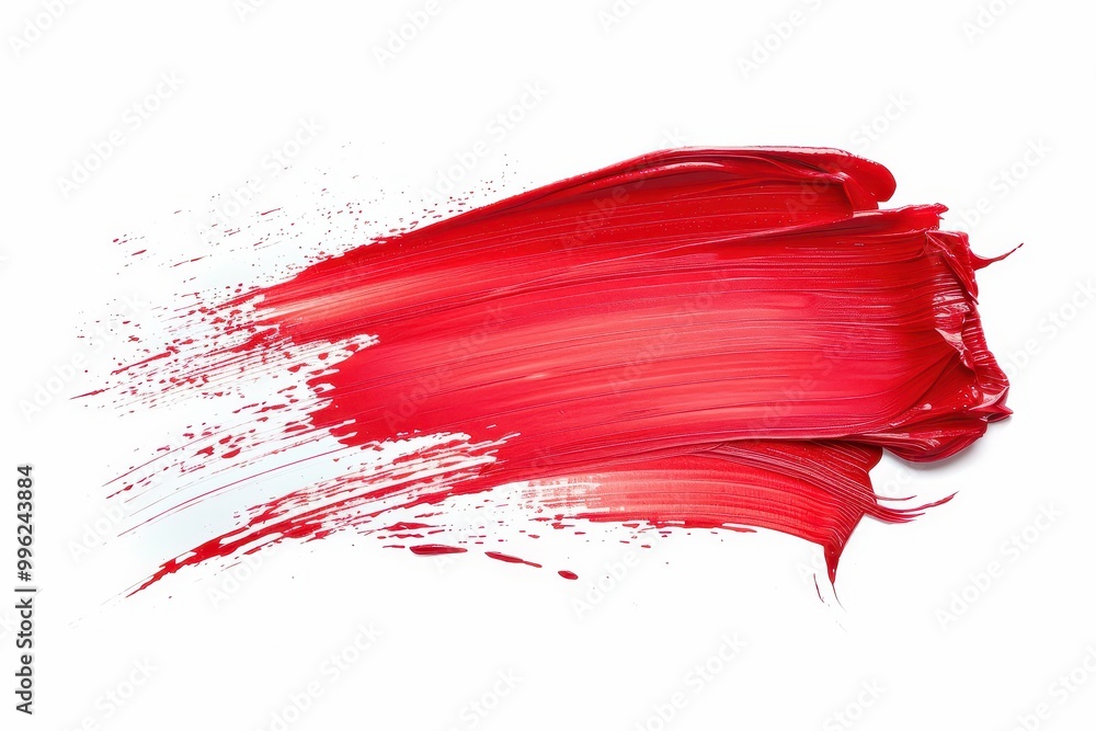 Red paint stroke over white canvas with watercolor texture red lipstick smear Red paint stroke over white canvas with watercolor texture red lipstick smear