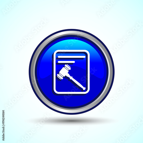 Gavel Icon Design Illustration, Legal and Justice Law Icon For Apps and Websites, Blue Color Round Button Design