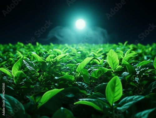 A moonlit garden of nightblooming jasmine used for tea production photo