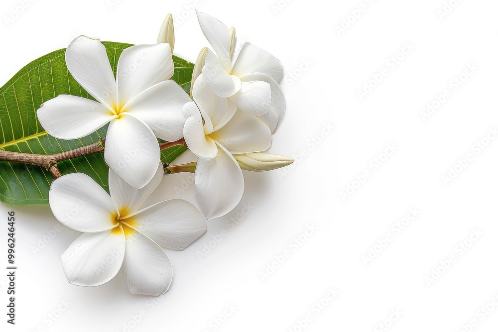 White Frangipani flowers isolated on white background White Frangipani flowers isolated on white background