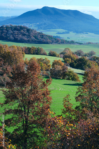 Autumn landscape with trees and hills in the Allin Valley, Navarra, Spain photo