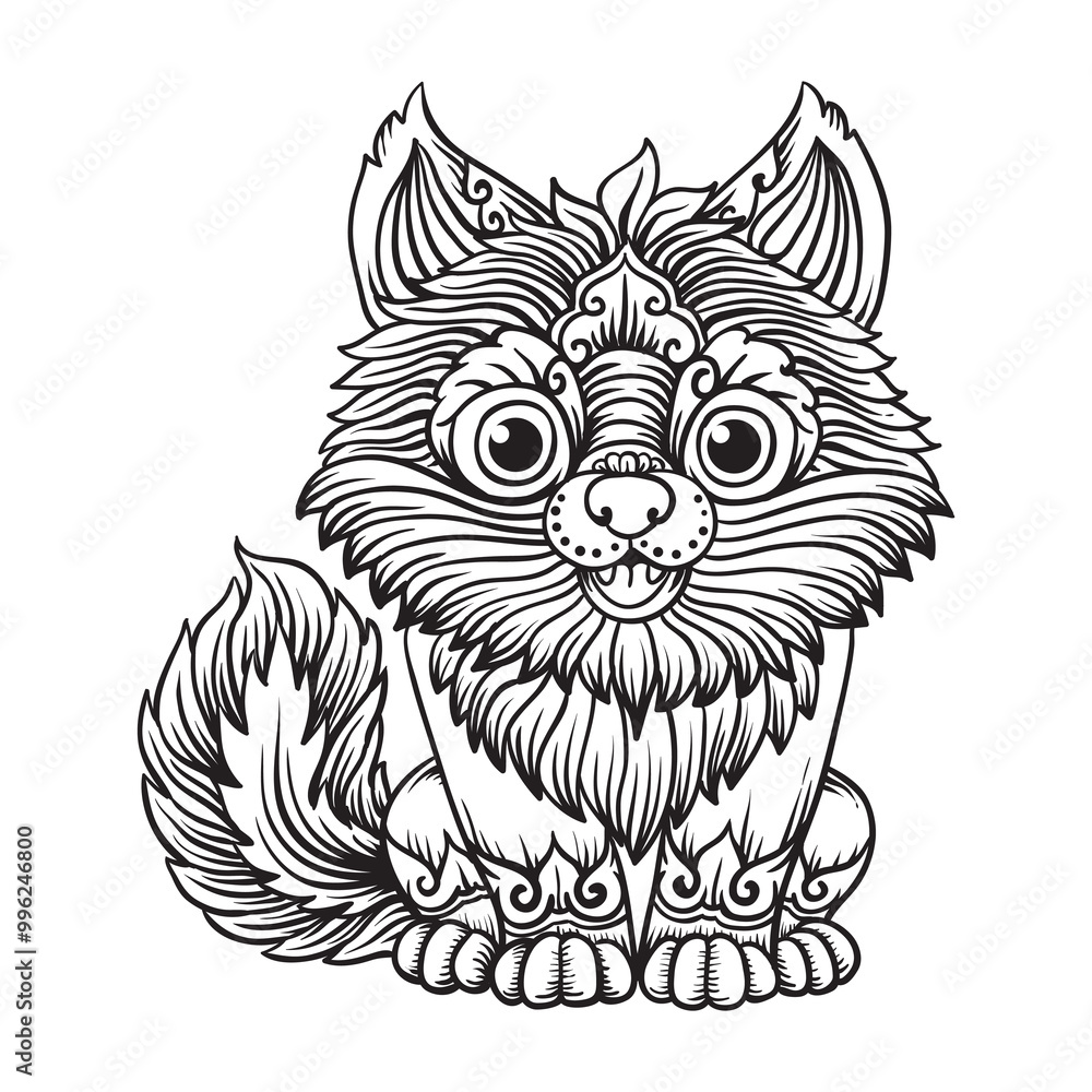 Obraz premium little wolf ornament illustration with lines and colors vector illustration