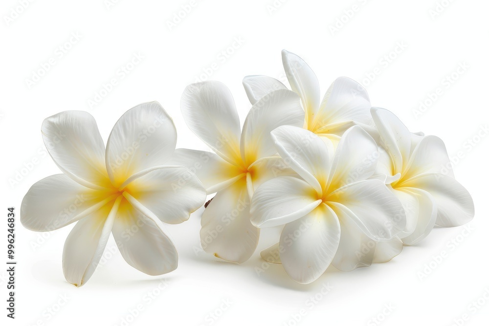 White plumeria rubra flowers on white background White plumeria rubra flowers on white background