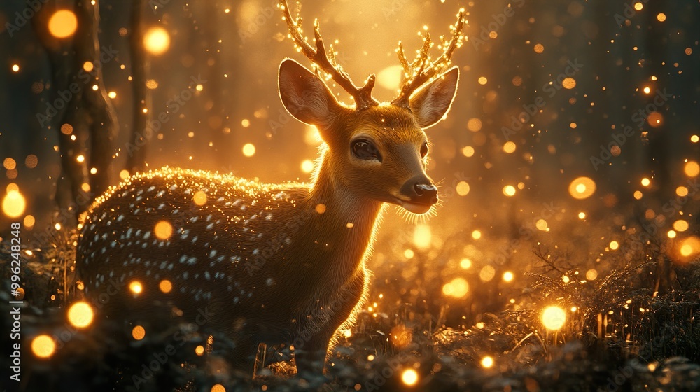 Enchanted Deer in a Golden Forest: A Magical Wildlife Portrait Enchanted Deer in a Golden Forest: A Magical Wildlife Portrait