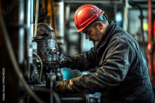 engineer working machine in factory