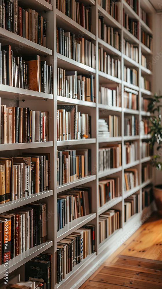 Modern Home Library with Bestselling Books on Sleek Shelves Modern Home Library with Bestselling Books on Sleek Shelves