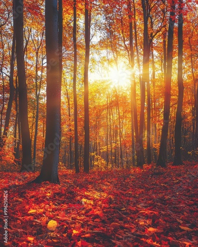Vibrant Autumn Forest with Colorful Leaves