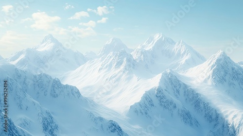 Snow-covered peaks stretching out under a clear winter sky, with fresh powder glistening under the sunlight.