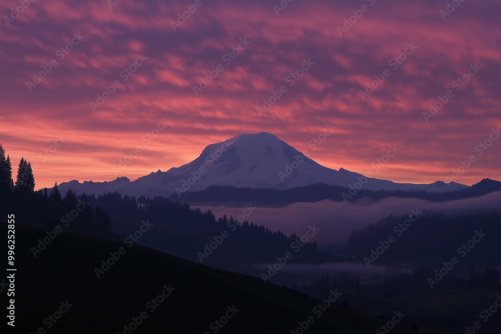 A mountain range with a large mountain in the background A mountain range with a large mountain in the background