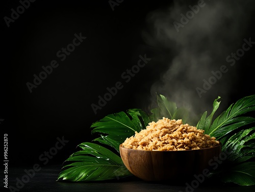 Tempeh fermenting in banana leaves, a traditional Indonesian method photo