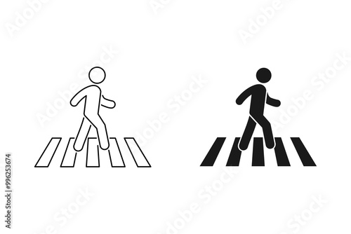 Crosswalk icon set. Pedestrian crossing vector icon illustration isolated on white background