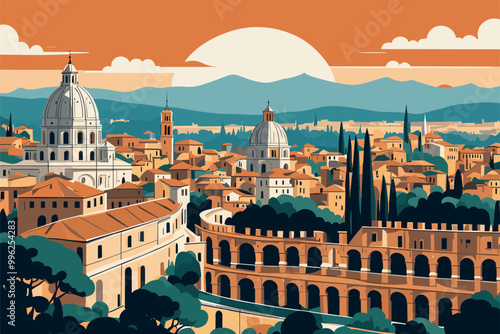 Digital illustration of Rome cityscape