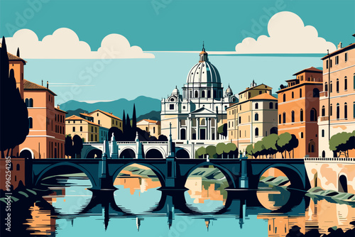 Digital illustration of Rome cityscape