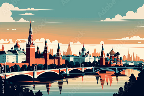 Digital illustration of Moscow cityscape