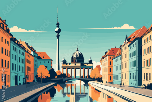 Digital illustration of Berlin cityscape