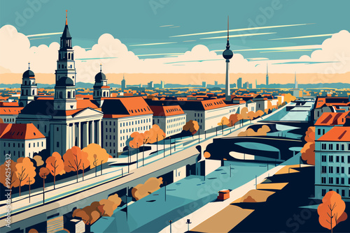 Digital illustration of Berlin cityscape