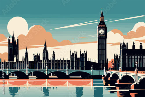 Digital illustration of London cityscape