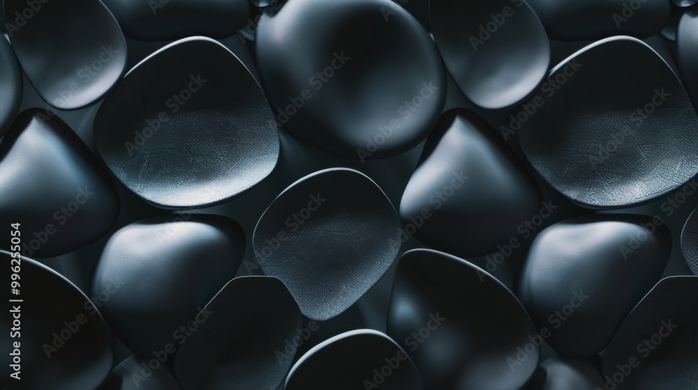 Close-up of sleek, overlapping black stones creating a modern, minimalist texture and pattern. Close-up of sleek, overlapping black stones creating a modern, minimalist texture and pattern.
