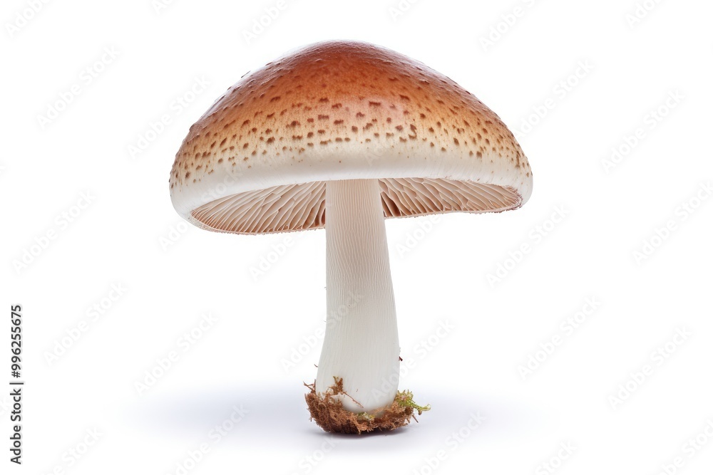 A beautifully detailed mushroom with a brown cap and white stem against a clean white background highlighting its natural form. Generative AI A beautifully detailed mushroom with a brown cap and white stem against a clean white background highlighting its natural form. Generative AI