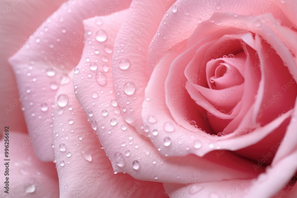 A close-up view of a pink rose with water droplets nestled among soft petals, showcasing delicate beauty and fresh elegance. Generative AI A close-up view of a pink rose with water droplets nestled among soft petals, showcasing delicate beauty and fresh elegance. Generative AI
