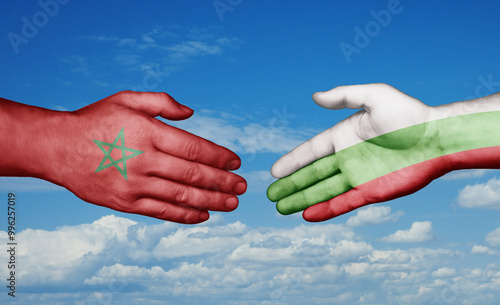 Bulgaria and Morocco country handshaking with flags, consensus concept international co-operation illustration