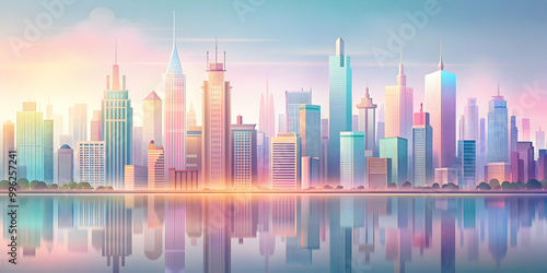 Pastel-colored cityscape with buildings in soft liquid hues, pastel, cityscape, buildings, soft, liquid, hues, colorful