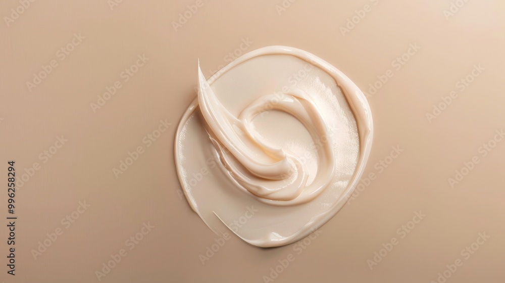 Swirl of luxurious cream on a smooth beige surface, showcasing its silky texture and rich consistency, ideal for skincare or cosmetic purposes. Swirl of luxurious cream on a smooth beige surface, showcasing its silky texture and rich consistency, ideal for skincare or cosmetic purposes.