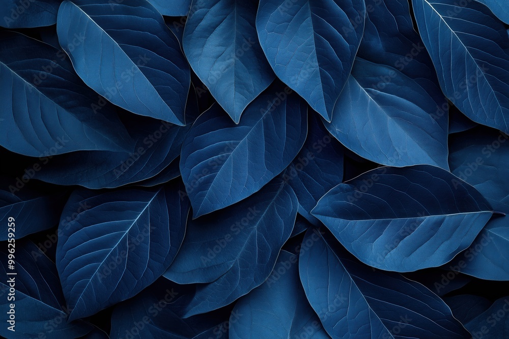 A close up of blue leaves with a mood of calmness and serenity A close up of blue leaves with a mood of calmness and serenity