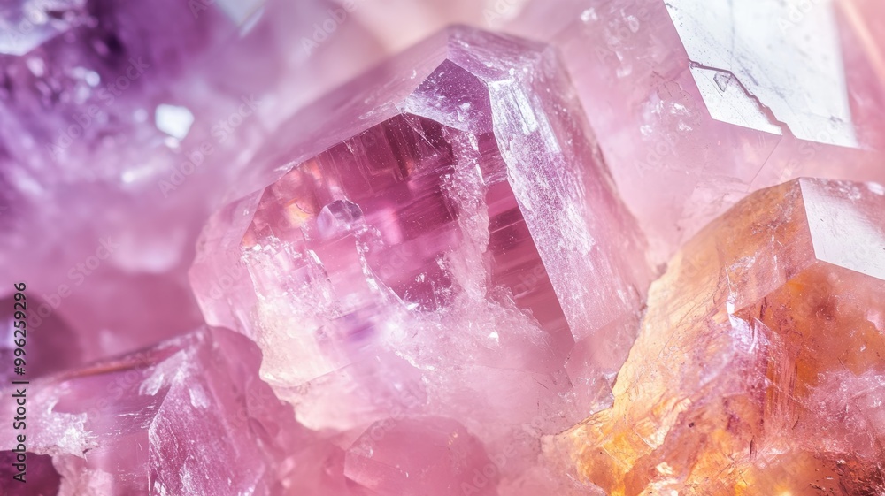 Detailed view of kunzite showcasing its soft pink and purple crystals in a macro shot. Detailed view of kunzite showcasing its soft pink and purple crystals in a macro shot.