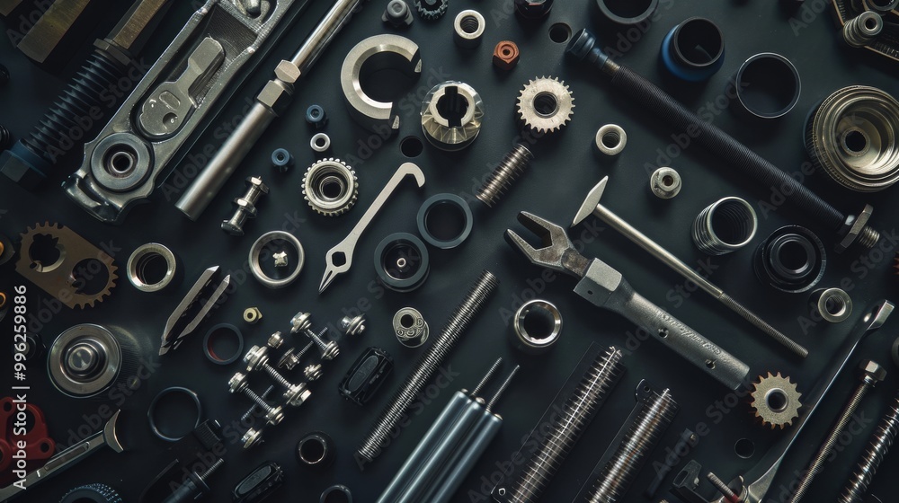 An organized array of various metallic tools laid out, showcasing precision and craftsmanship. An organized array of various metallic tools laid out, showcasing precision and craftsmanship.