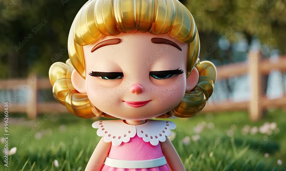 Adorable Animated Doll Enjoys a Sunny Day in a Lush Green Field Adorable Animated Doll Enjoys a Sunny Day in a Lush Green Field