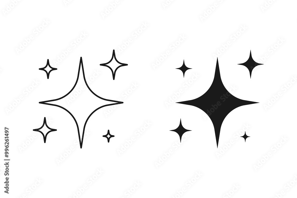Shine and sparkle stars icon on light background. Clean symbol. Bright, star, lightning, astronomy, glowing light, twinkle effect. Outline, flat and colored style. Flat design. Vector illustration Shine and sparkle stars icon on light background. Clean symbol. Bright, star, lightning, astronomy, glowing light, twinkle effect. Outline, flat and colored style. Flat design. Vector illustration