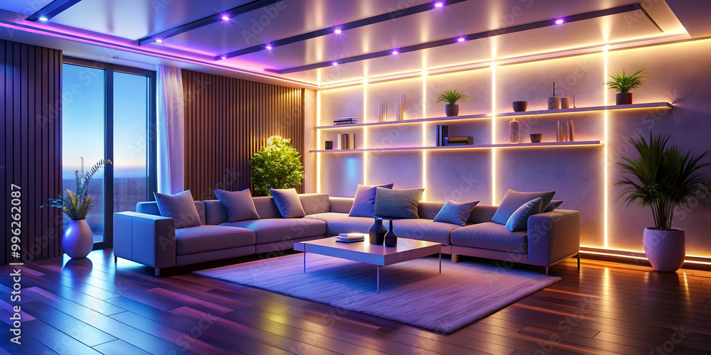 Stylish interior decor with pretty mood lights, interior design, home decor, elegant, cozy, aesthetics, atmosphere Stylish interior decor with pretty mood lights, interior design, home decor, elegant, cozy, aesthetics, atmosphere