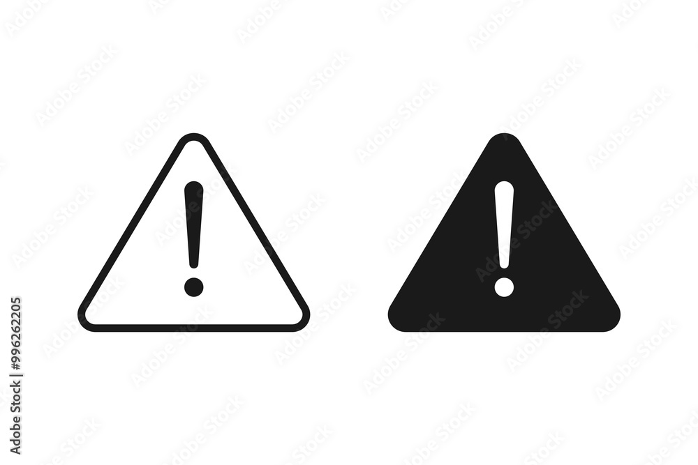 Danger warning icon set. alert triangle warn sign in black and white style. exclamation sign.