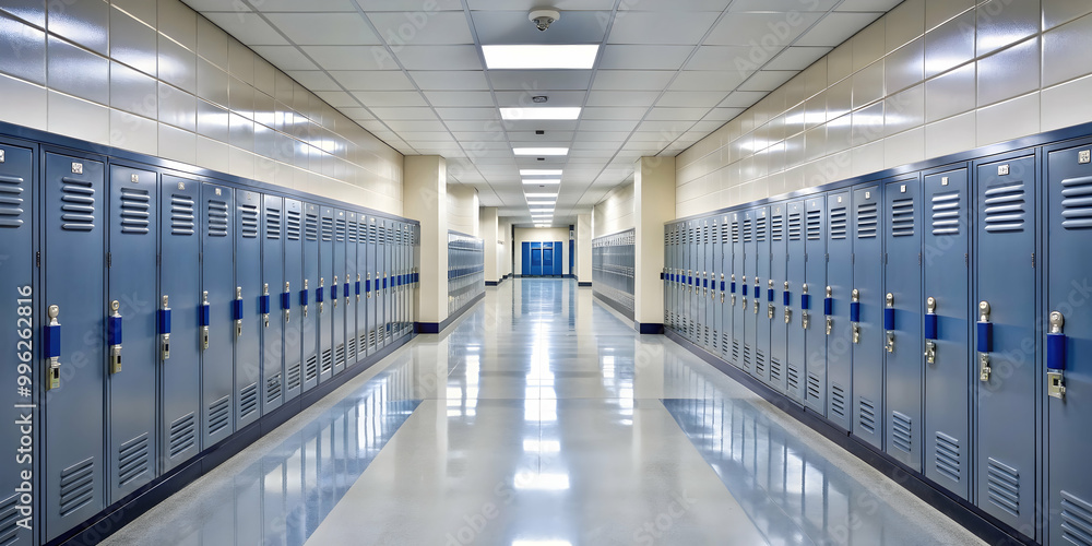 Empty long high school corridor with lockers on one side , high school, corridor, empty, lockers, hallway Empty long high school corridor with lockers on one side , high school, corridor, empty, lockers, hallway