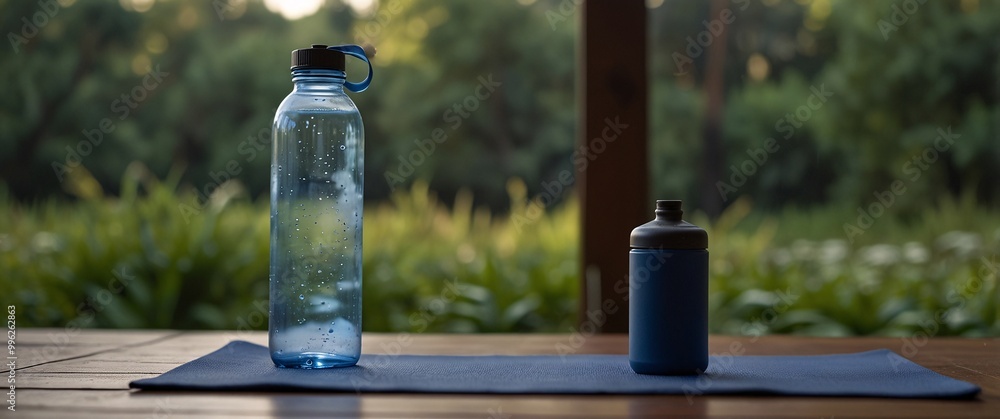 A clear plastic bottle of cold water on a white table, symbolizing freshness and health A clear plastic bottle of cold water on a white table, symbolizing freshness and health