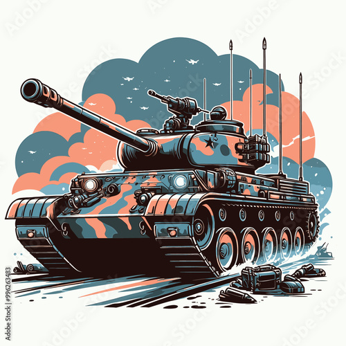 Powerful Military Tank Illustration Detailed Vector Art of a Combat Vehicle