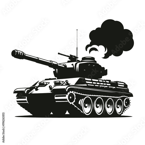 Powerful Military Tank Illustration Black and White Vector Graphic