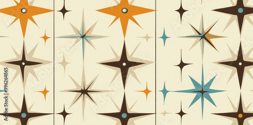 An eclectic collection of vintage textures from the 1950s. 16 seamless modern atomic retro patterns from the 50s. photo