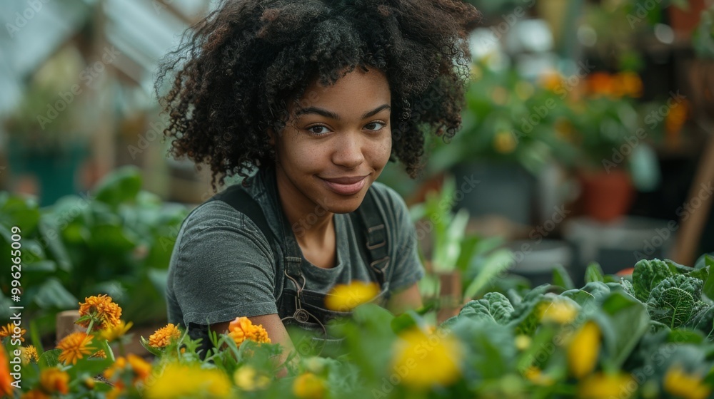 Depict a person participating in a community gardening project, planting Depict a person participating in a community gardening project, planting