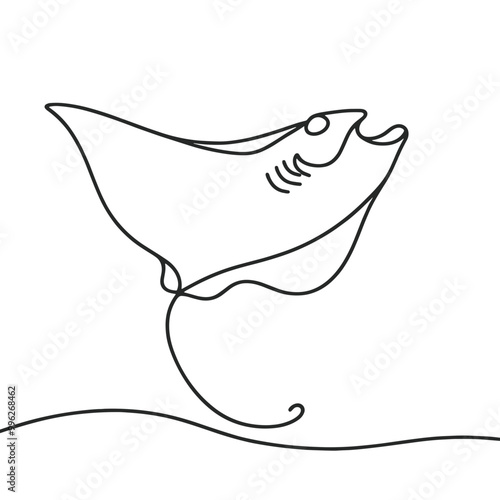 A fish with a long tail is shown in a black and white drawing. The fish is in a pose that suggests it is leaping out of the water. Concept of movement and energy