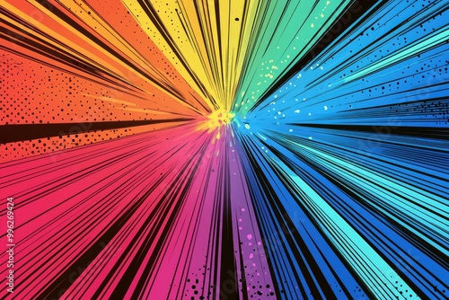 Wallpaper Mural Abstract Rainbow Comic Book Explosion with Black Lines and Dots Torontodigital.ca