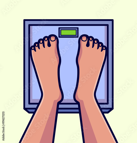 Feet on a Bathroom Scale Measuring Weight for Health and Fitness Cartoon Vector Illustration