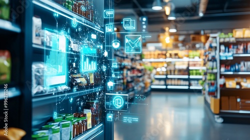 Futuristic Supermarket with Digital Holographic Displays