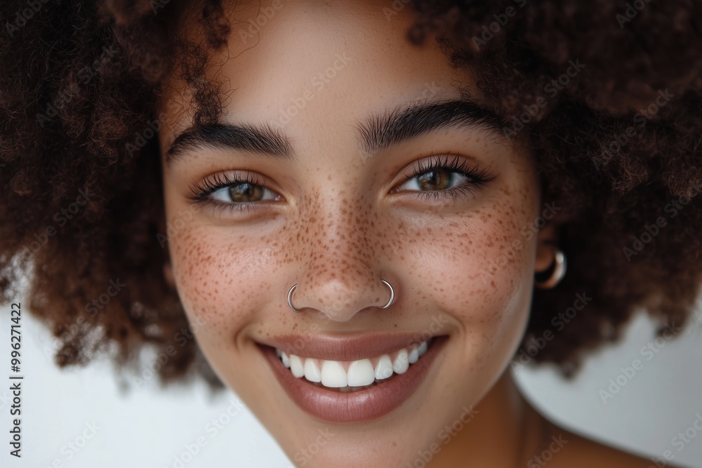 A woman with a nose ring and a smile on her face A woman with a nose ring and a smile on her face