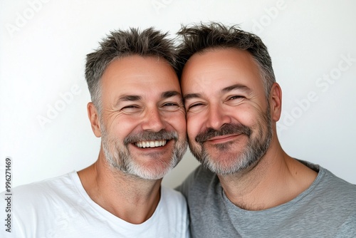 Two men with white hair and beards are smiling at the camera