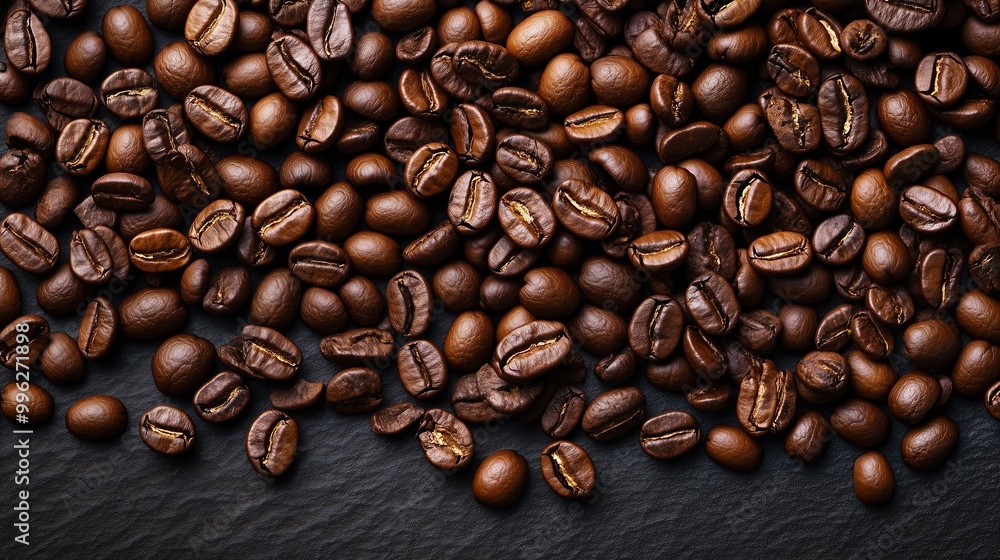 Fototapeta premium A pile of coffee beans on a black surface