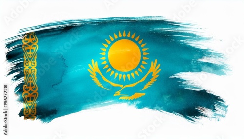 水彩画のカザフスタンの国旗(Watercolor Kazakhstan flag.)
 photo